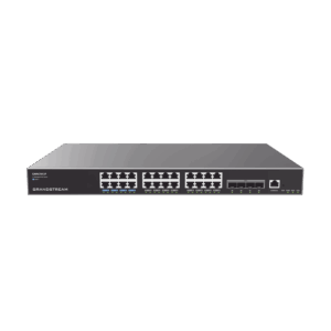 Switch Capa 3 PoE+ Administrable / 24 puertos 10/100/1000 Mbps + 4 Puertos SFP+ de 10 Gigabits / Hasta 360W / Compatible con GWN Cloud.
