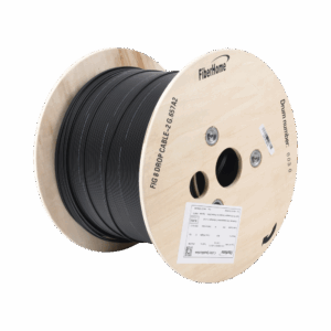 Carrete de 1 km de Fibra Óptica Aérea Mini Figura 8 G.657A2 tipo Drop, Monomodo de 2 Hilos (bifibra), Diseñada para Fusionarse, Color Negro, Span 80, (No Soporta Conectores Mecánicos)