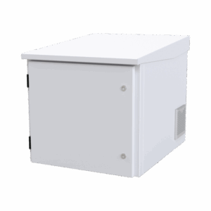 Gabinete PROFUNDO hasta 705 mm  de profundidad, de Exterior de 9UR con Ventiladores y Termostato, Se envía el Gabinete Armado, (Montaje a poste o torre se vende por separado).