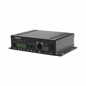 Gateway para Voceo IP/SIP,  Entrada de audio (3.5mm), salida de amplificador integrado de hasta 30W, puerto USB (reproducción de MP3),