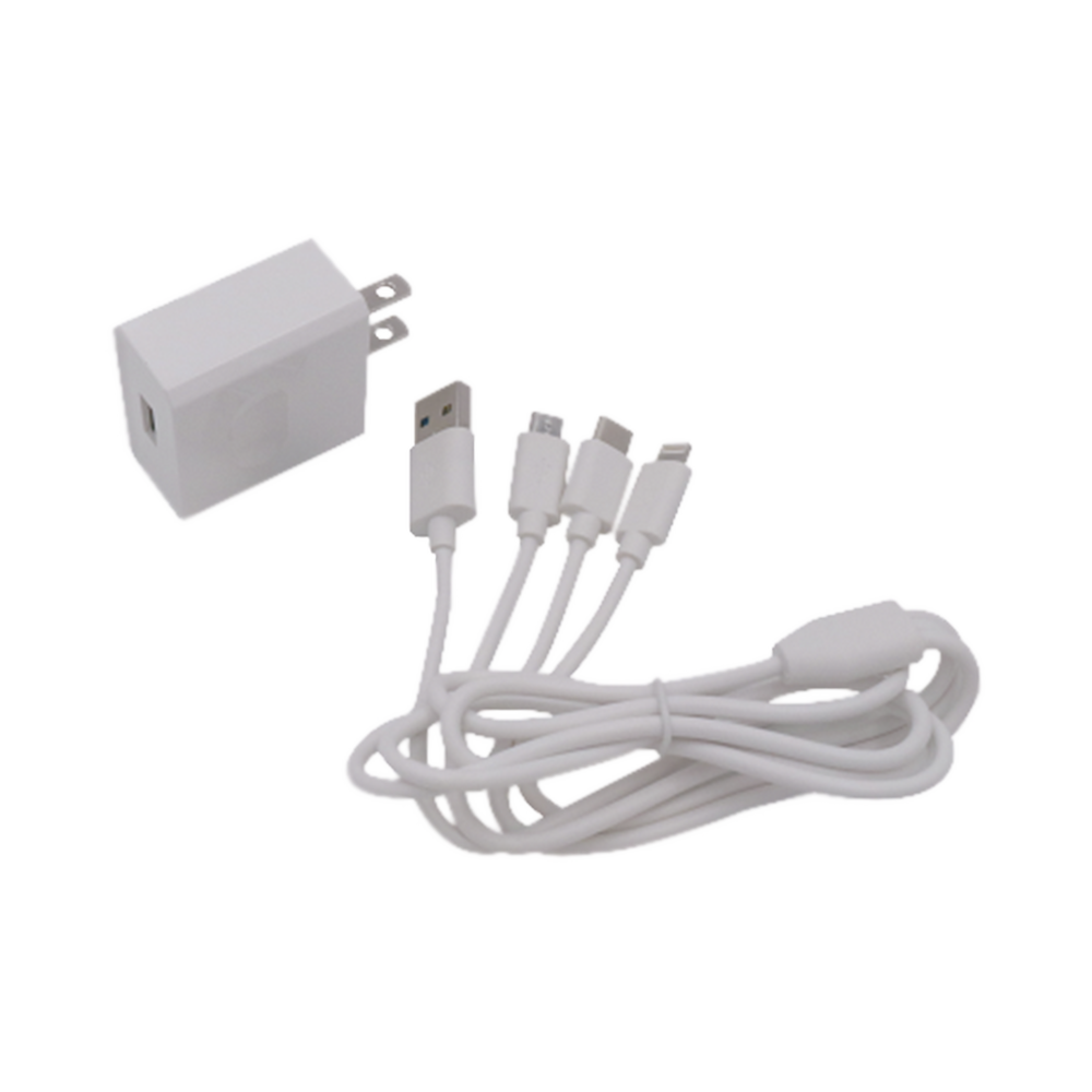 Cargador de pared USB de 5 Vcc 2A / Multi-puertos / USB-C / Micro USB / Tipo C / Lightning (iPhone) / Extensión de cable 1.2 metros