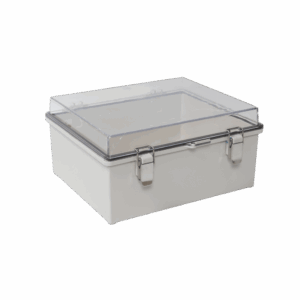 Gabinete Plástico ABS, Puerta Transparente, Uso en Intemperie IP66 (170 x 220 x 110 mm) Cierre por Broches Inoxidables y Permite Cerrado por Candado y Llave (Perno 5mm) No Incluido
