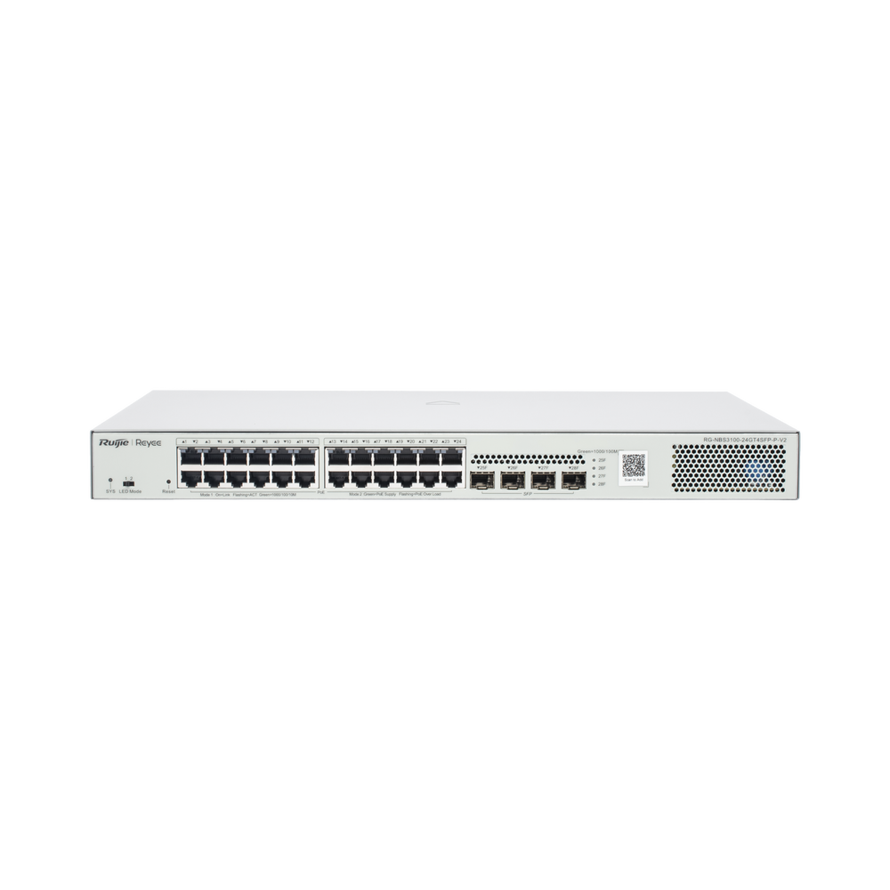 Switch Administrable L2 PoE+ hasta 370W, 24 Puertos Eth 1G, 4 puertos SFP 1G, Administración Remota en la Nube.
