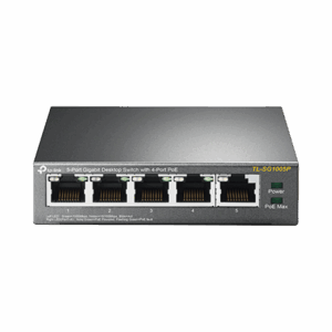 Switch Escritorio No Administrable de 5 puertos 10/100/1000 Mbps / Con 4 puertos PoE 802.3af/at de hasta 65 W / PoE Extendido hasta 250 metros