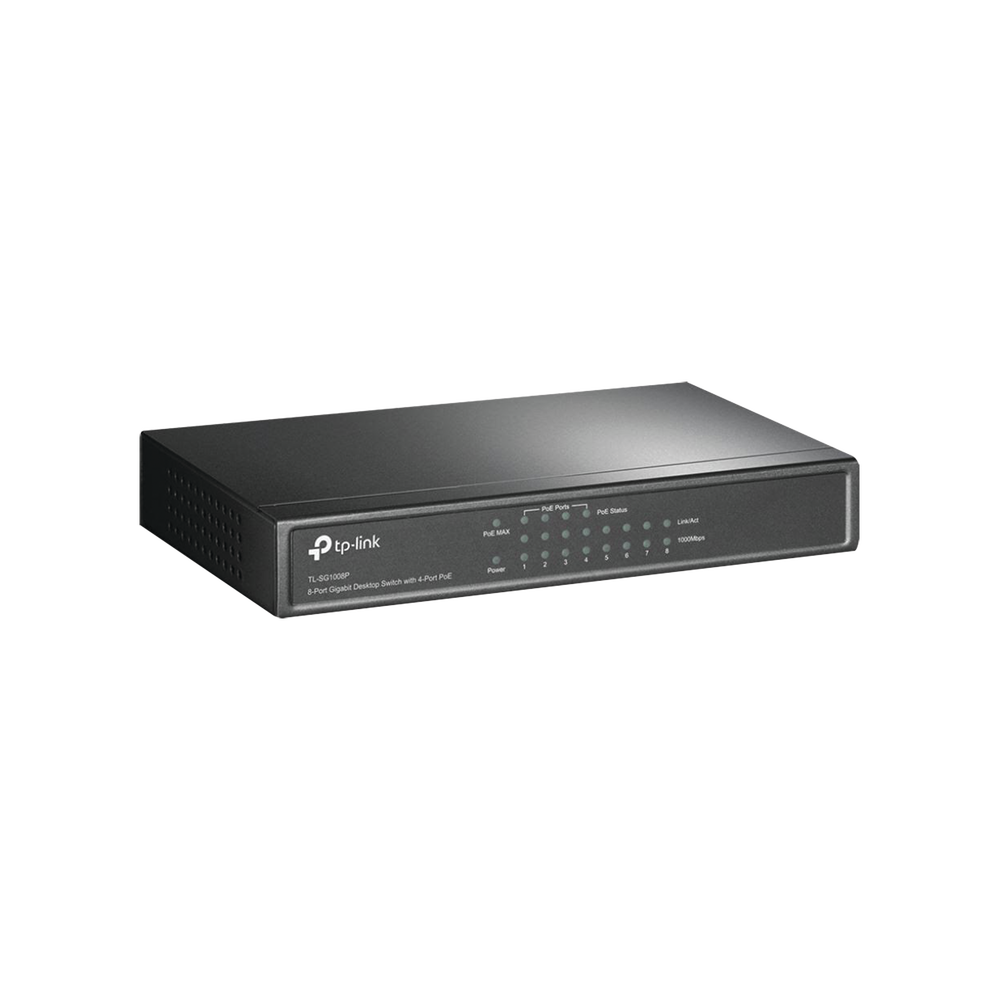 Switch Gigabit PoE+ no administrable de 8 puertos 10/100/1000 Mbps, solo 4 puertos PoE, para escritorio