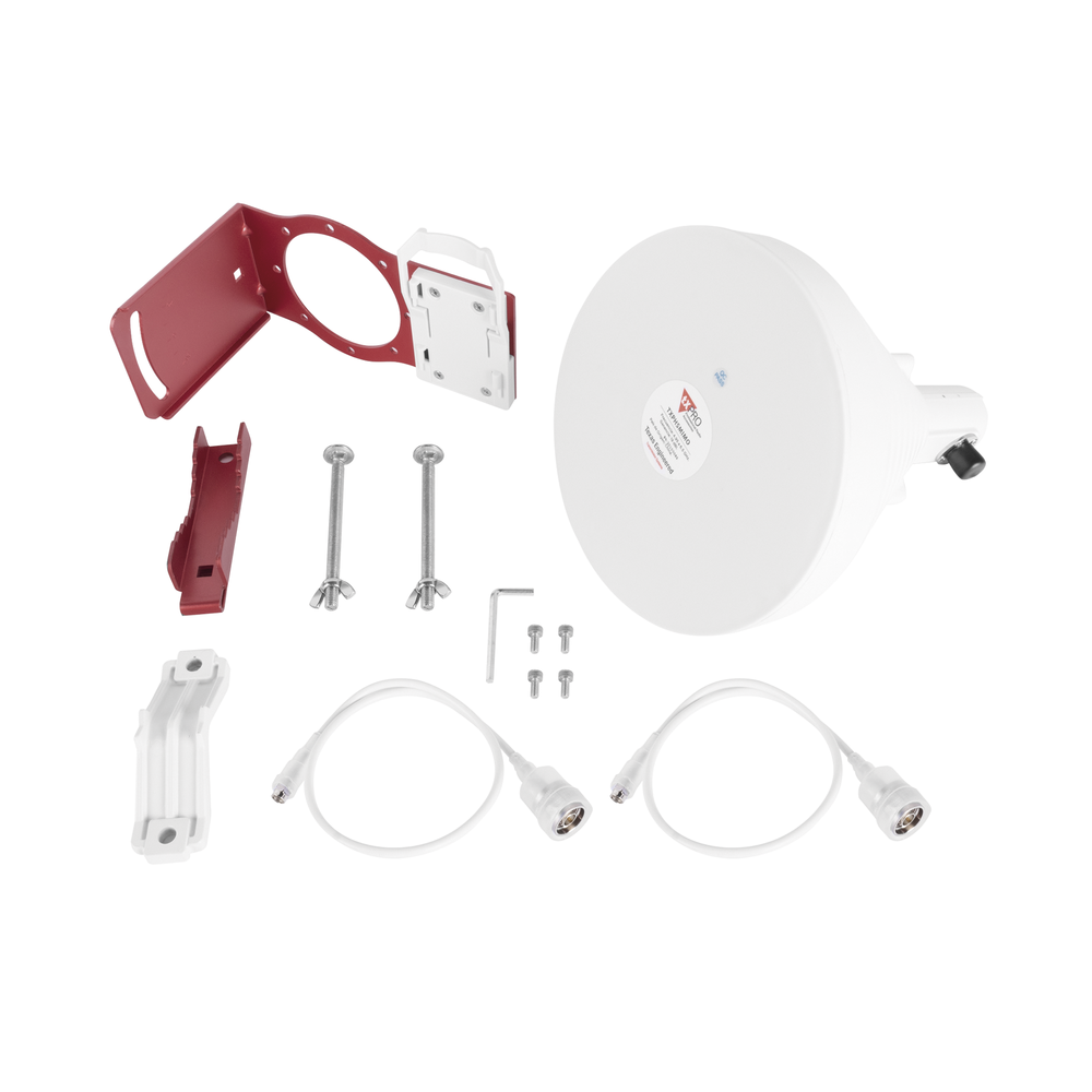 Antena Tipo Horn de 30 °, 19 dBi, 4.9-6.5 GHz, Ideal para ambientes de alto ruido, Tipo de conector N-Hembra, con montaje y jumpers incluidos