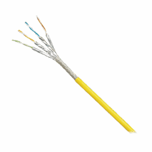 Bobina de Cable Blindado S/FTP Categoría 6A, Uso Industrial con Resistencia al Aceite, Rayos UV y Abrasión, Multifilar (Flexible), Color Amarillo, Bobina de 500m