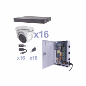 KIT TurboHD 1080p / DVR 16 Canales / 16 Cámaras Eyeball (exterior 2.8 mm) / Transceptores / Conectores / Fuente de Poder Profesional