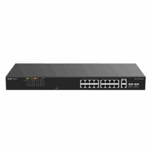 Switch PoE+ 120 Watts, No Administrable Ideal para CCTV, 16 Puertos 10/100, 2 Uplinks Gigabit y 2 SFP, Carcasa Metálica