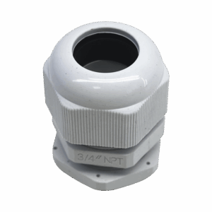 Conector Plástico Blanco Tipo Glándula para Rosca NPT 3/4"