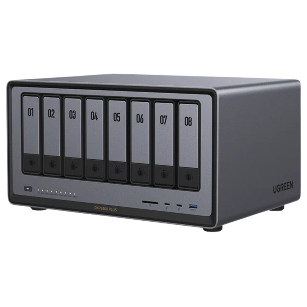 NASync DXP8800 Plus | SO UGOS Pro | Intel X86 12th Gen Intel® Core™ i5 | SSD 128 GB | 8-Bahias (SATA) | 8GB DDR5 (Exp. a 32GB) | 2* M.2 SSD | 4 Puertos Thunderbolt™4 | WiFi | 1*USB3.2 Gen2, 10Gb/s | HDMI 8k.
