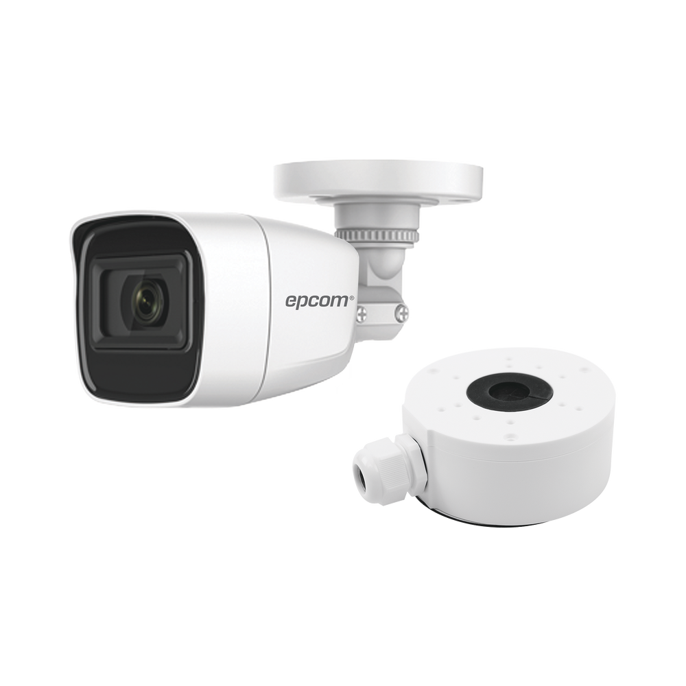 KIT DE CÁMARA + MONTAJE / Cámara Bala TURBOHD 2 Megapixel (1080p) / Gran Angular 106° / Lente 2.8 mm / 25 mts IR EXIR / Exterior IP66 / 4 Tecnologías / dWDR