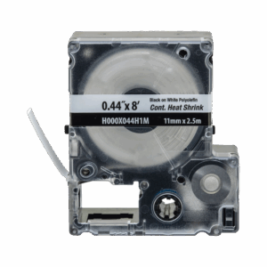 Casete de Etiquetas de Poliolefina de Cinta Continua, Tubo Termocontráctil, 11.2 mm (0.44 in) de Ancho y 2.4 m de largo, Para Cables de 2 a 6.4 mm (16-10 AWG) de Diámetro, Color Blanco