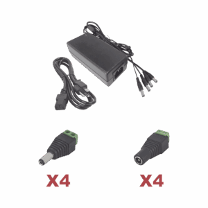 Kit con fuente EPCOM POWER LINE con salida de 12 Vcc a 5 Amper con 4 salidas / Incluye conectores JR52 y JR53