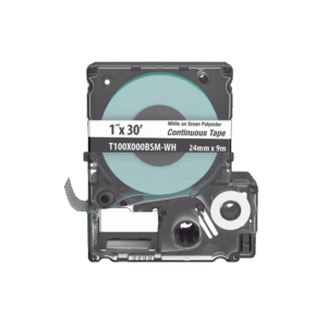 Casete de Etiquetas de Poliéster de Cinta Continua, Color Blanco Sobre Verde, Uso Interior/Exterior, 24 mm (1 in) de Ancho x 9.1 Metros de Largo