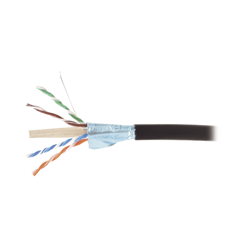 Bobina de Cable Blindado F/UTP de 4 Pares, Para Exterior con Gel, Cat6A (23 AWG), Industrial para Climas Extremos, Enterrado Directo, Color Negro, 305 m