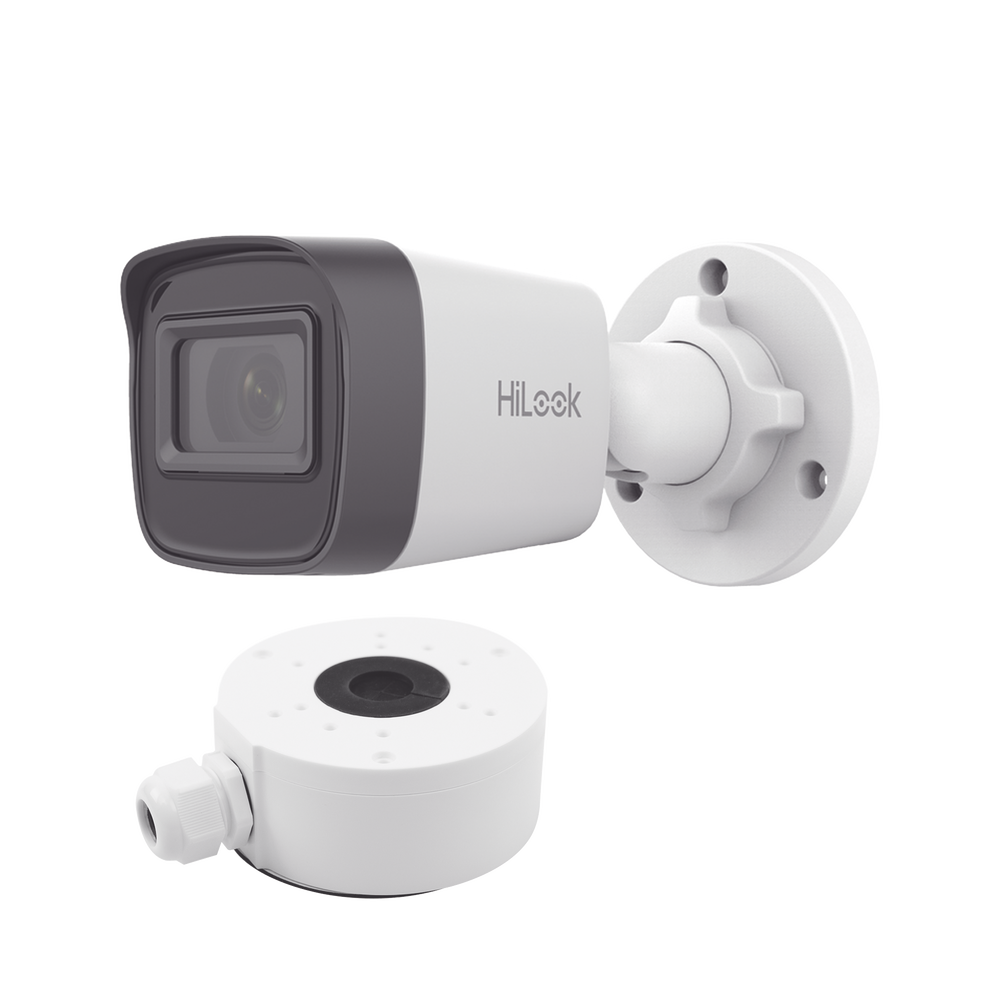 HiLook Series / Bala IP 4 Megapixel / 20 mts IR / Exterior IP67 / PoE / dWDR / Lente 2.8 mm + Caja de conexión DS-1280ZJ-XS