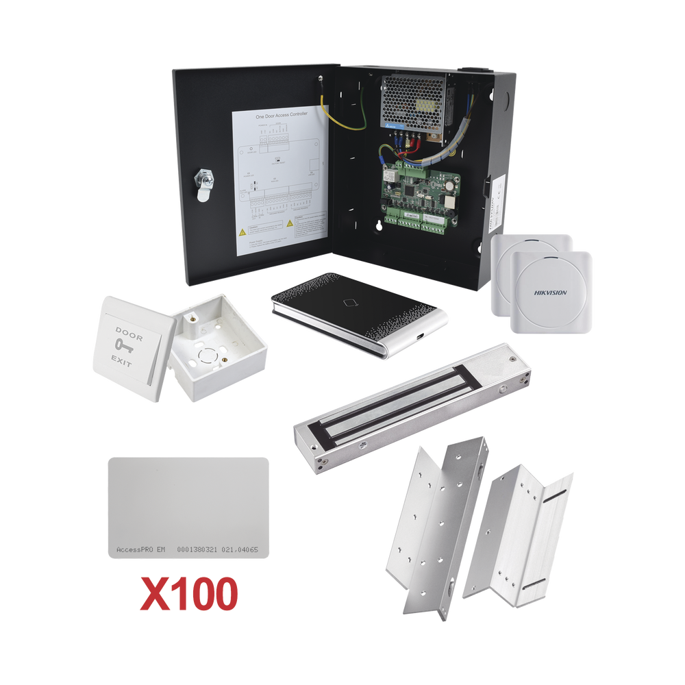 Kit de Control de Acceso con TARJETA para 1 Puerta con lector de Entrada y Salida / TODO INCLUIDO / Software IVMS4200 incluido