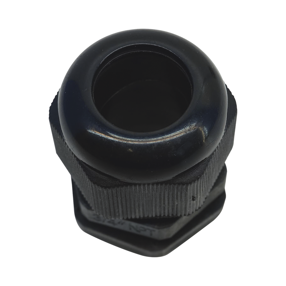 Conector Plástico Negro Tipo Glándula para Rosca NPT 3/4"