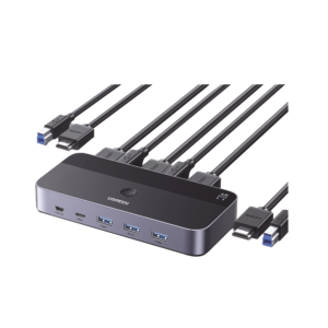 Conmutador KVM HDMI 4K | HDMI 2.0 | 2 Entradas 1 Salida | 4 Puertos USB 3.0 (3 USB-A *1 USB-C) | Soporta 4K@60Hz | HDR | Indicador Led | Compatible Win, MacOs y Linux | Carcasa de Aluminio.