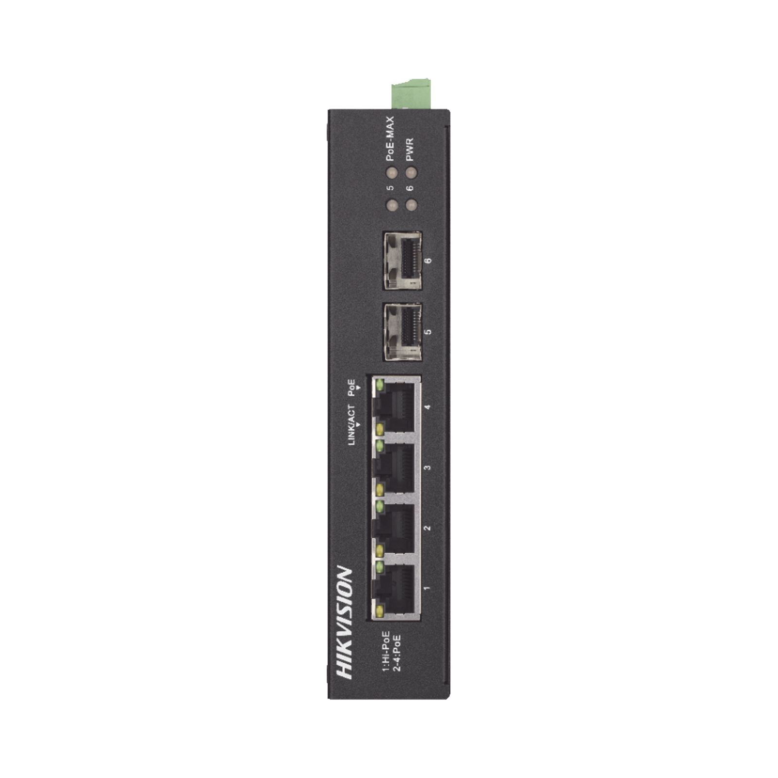 Switch Industrial No Administrable Gigabit / 3 Puertos Gigabit PoE+ (30 W) + 1 Puerto Gigabit PoE++ (60 W) / 2 Puertos SFP / 65 W Total / 48 a 57 VCD / Ideal para Proyectos / 300 Metros de Distancia