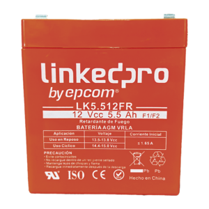 Batería de respaldo 12 V |  5.5 Ah |  AGM  | Certificada UL94-V0 Retardante a la Flama  | Especial para Seguridad Electrónica | UPS | Sistemas de Emergencia | Vida útil 5 años | Terminales F1  + Adaptador F2