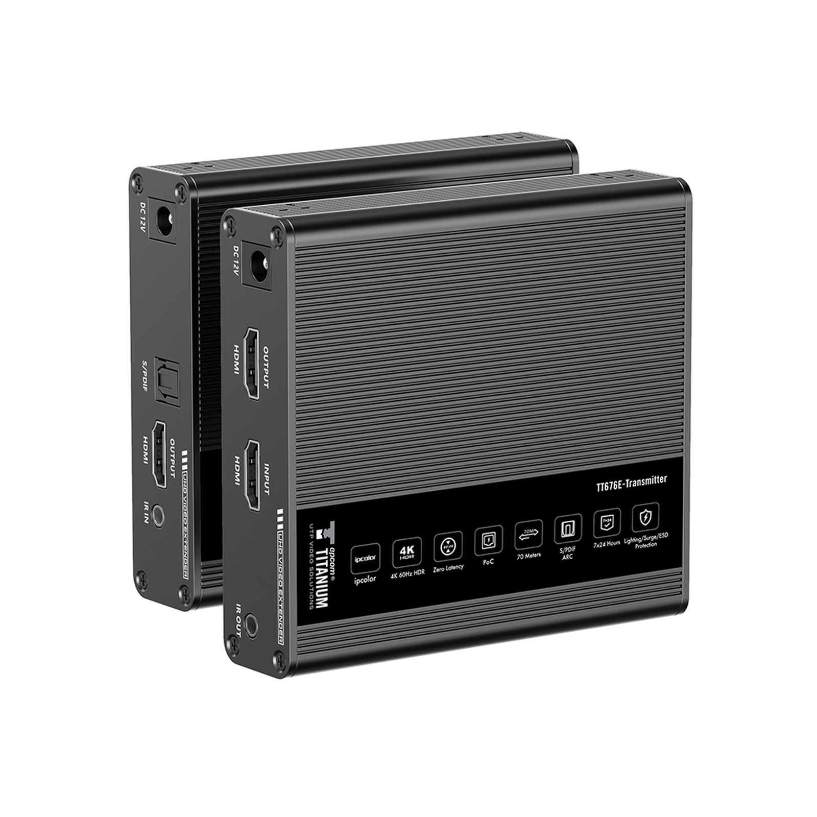 Kit Extensor HDMI para distancias de 70 metros / Resolución 4K x 2K@ 60 Hz/ Cat 6, 6a y 7 / IPCOLOR / CERO LATENCIA / SIN COMPRIMIR / Uso 24/7 / Puerto S/PDIF / Salida Loop / Alimente solo el Tx (PoC) / Control IR