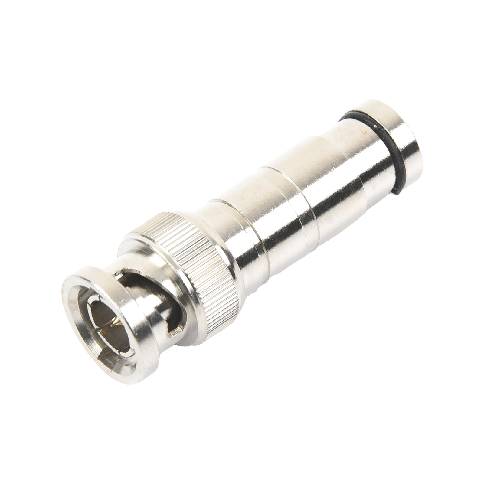 Conector BNC Macho en 75 Ohm, de Compresi�n Axial para Cable Coaxial RG-59/U, N�quel/ Oro/ Politetrafluoroetileno.