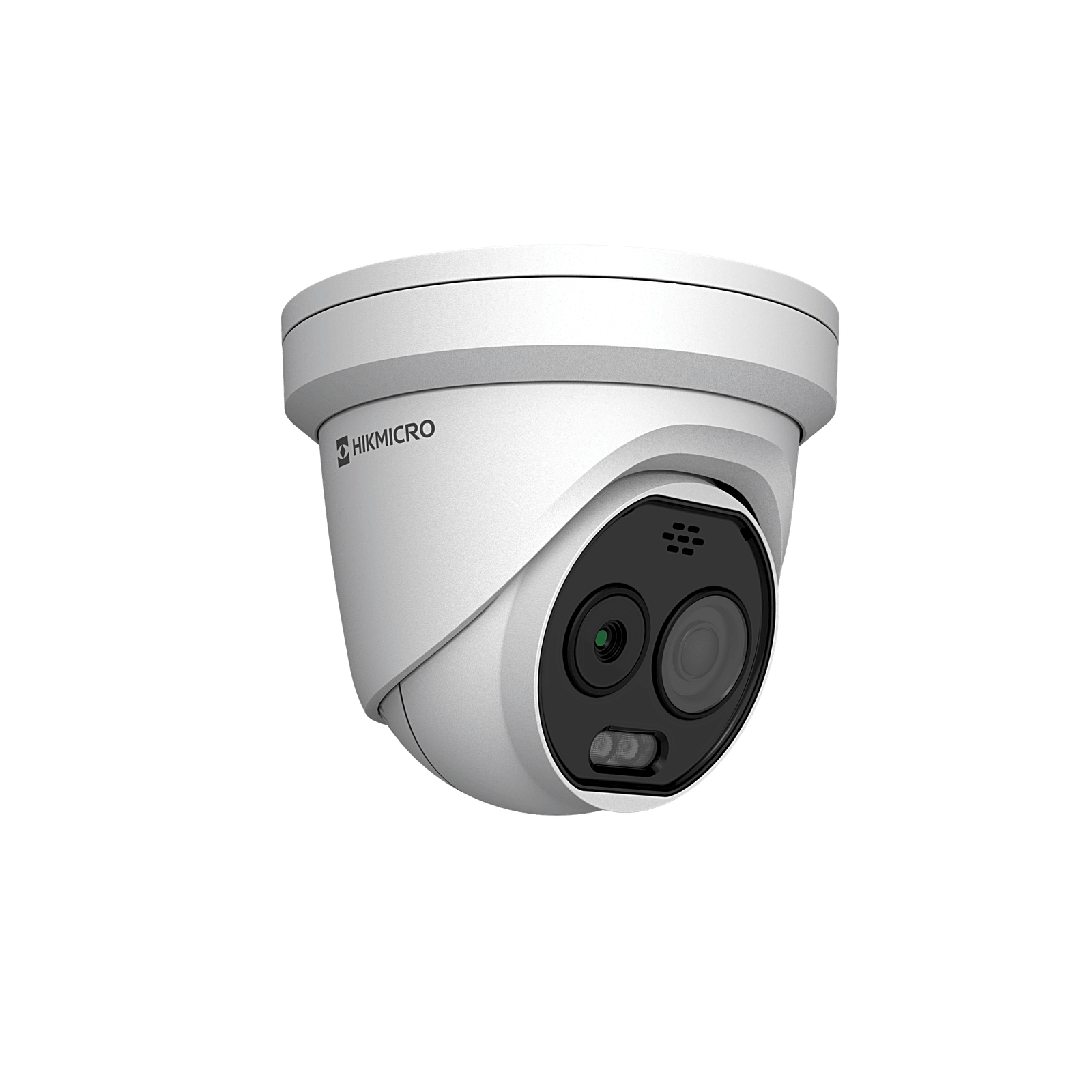 (HIKMICRO) Turret IP Bi-espectral (Térmica + Óptica) / Lente Térmico 2.1 mm (256 X 192) / Lente Óptico 2.2 mm (5 Megapixel) / Detección de Temperatura (-20°C a 650°C) / IA con GUANLAN / Dual Light (30 mts IR + 30