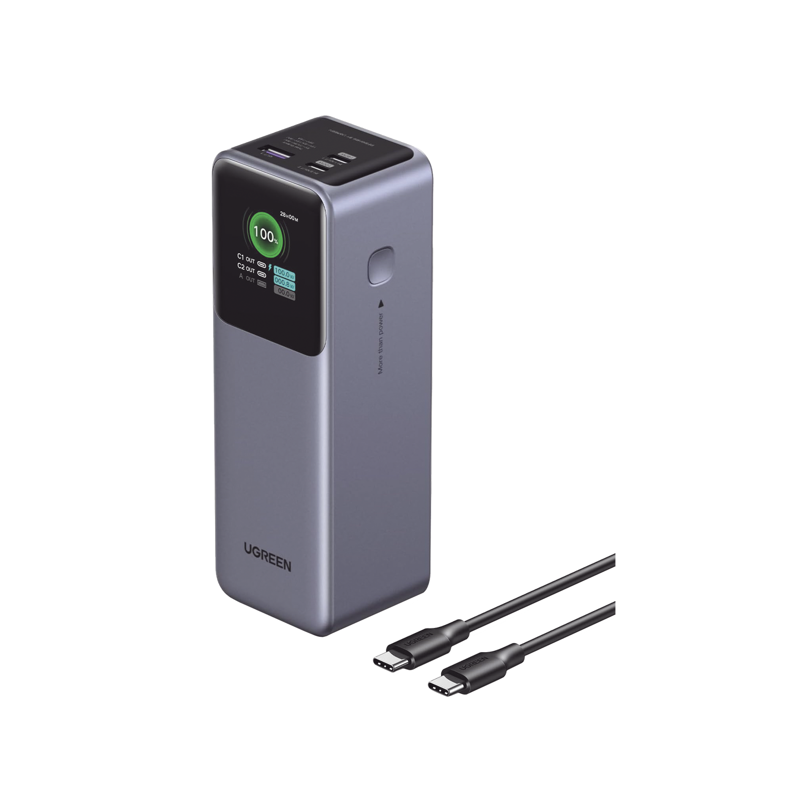 Power Bank de 25000mAh | 3 Salidas 200W Max. | USB-A + 2 USB-C | PD 3.0, QC3.0 | FCP | SCP | Pantalla Inteligente | Carcasa Ignifuga | Color Gris | Incluye Cable USB de 50cm | Carga tu Laptop de Manera Segura.