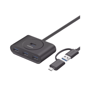 HUB USB-A y C 3.0 4 en 1 | Con Conector USB-C y USB-A | 4 Puertos USB-A 3.0 (5Gbps) | Cable de 25cm | Indicador Led | Ideal para Transferencia de Datos | Entrada Micro USB para alimentar equipos de mayor consumo.