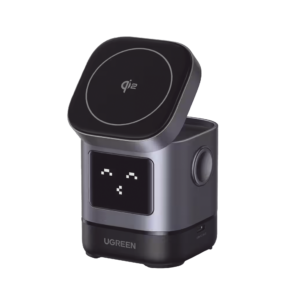 Cargador Inalámbrico Robot 2 en 1 UGREEN Qi2 / 15W Ultra Rápido para iPhone / 5W para AirPods / Pantalla Inteligente con Expresiones / Imanes N48H / Puerto USB-C 5W para Apple Watch / Compatibilidad MPP