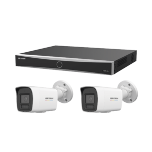 [ KIT ACUSEEK 2 CAM + 1 NVR ] / NVR 12 Megapixel / 8 Canales IP / 8 Puertos PoE / Cámara 4 MP / Tipo Bullet / Luz Dual 30 mts IR + 30 mts Luz blanca / Microfono Integrado / Exterior IP67 / WDR