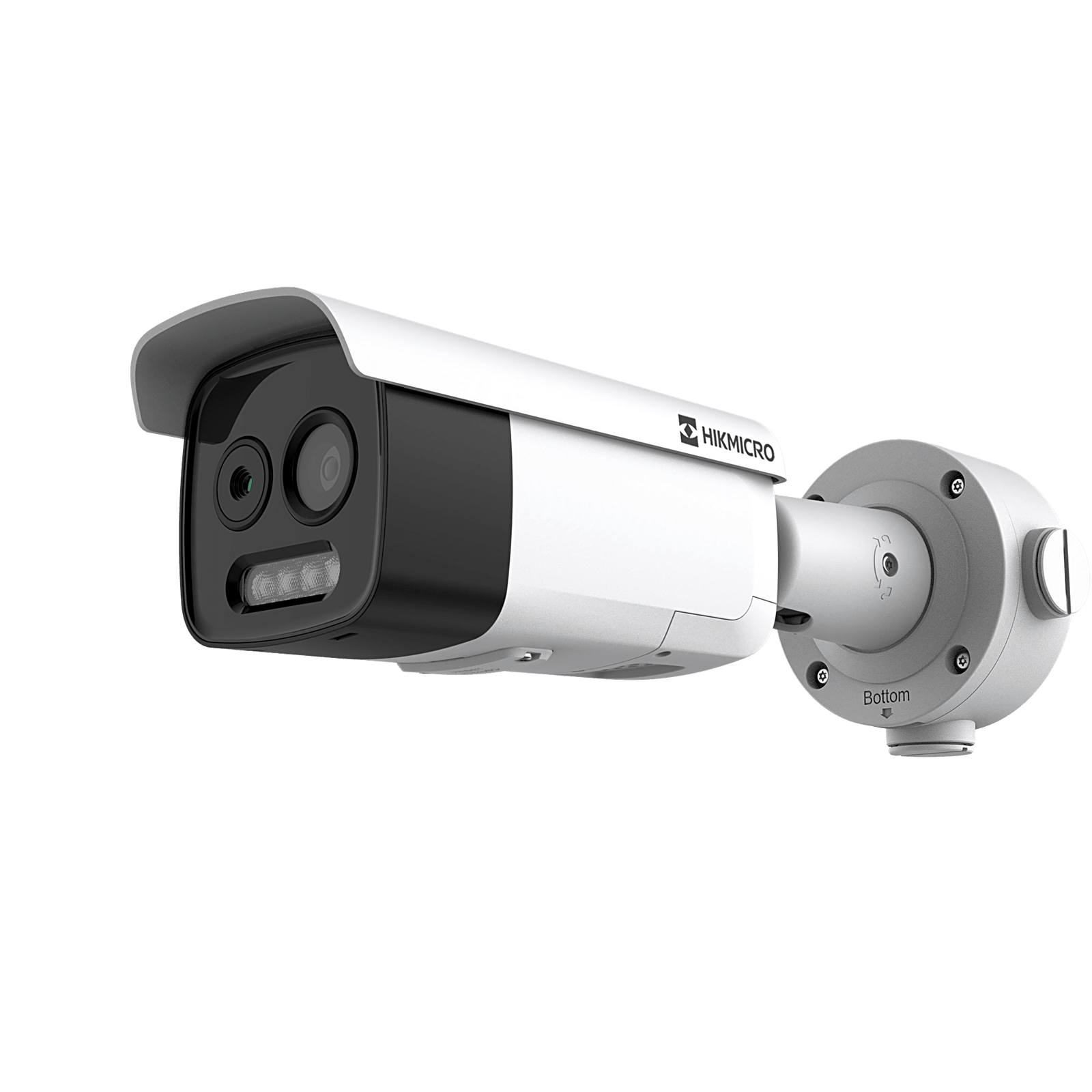 (HIKMICRO) Bala IP Bi-Espectral / Térmica (256 X 192 / 9.7 mm) + Óptica (5 MP / 12.4 mm) / IA GUANLAN / Rango: -20°C a 150°C / 8°C Margen / Detección de Fuego y Humo / Alarma Visual y Audible / Dual Light / PoE / IP67 / IK